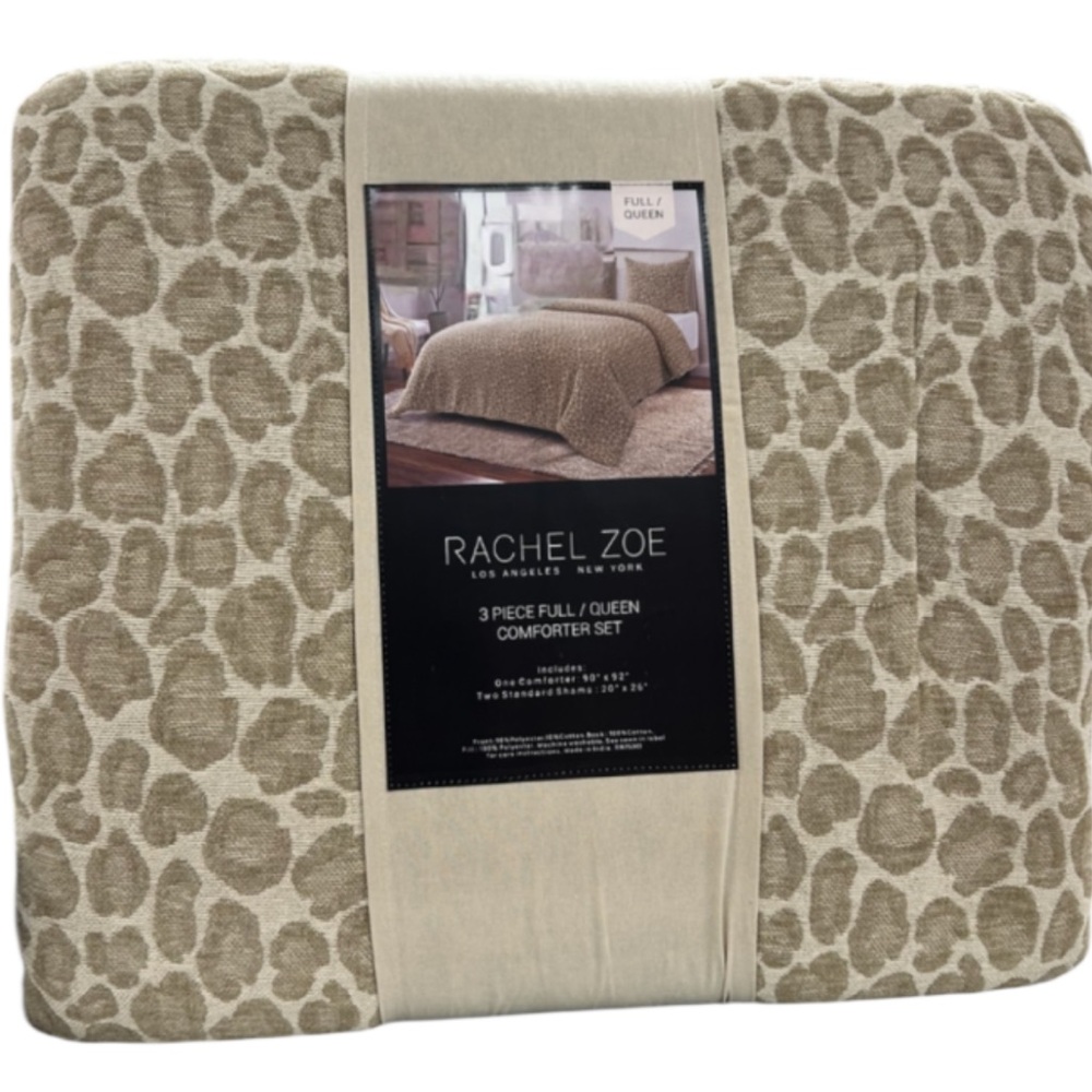Rachel Zoe Tan Animal Print Full Queen Comforter Set 90”x92”